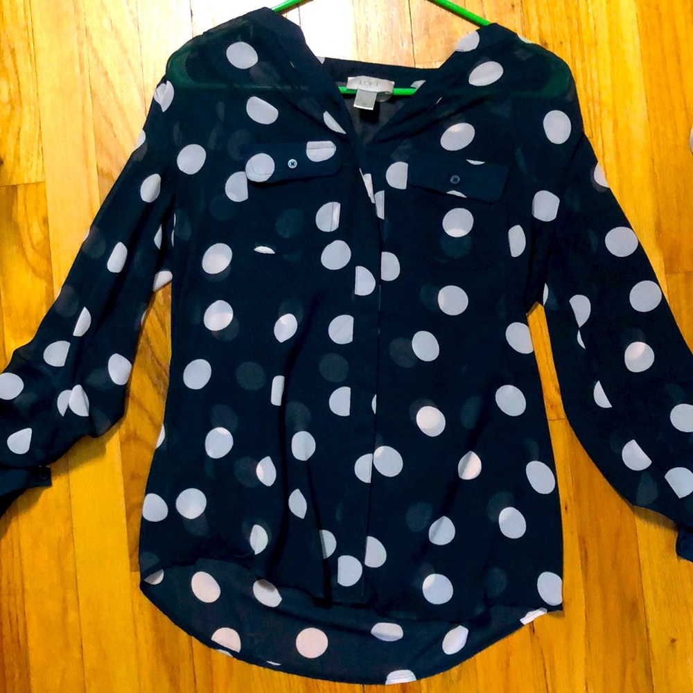LOFT Green Polka Dot Blouse